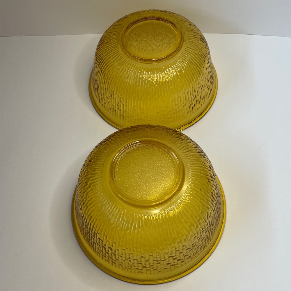 Vintage Indiana Glass Crystal Amber Tree bark Textured Serving Bowls - Set of 2 - Picture 3 of 5
